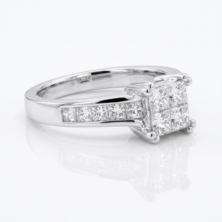 Princess-Cut Diamond Cluster Ring — 0.99ct TW