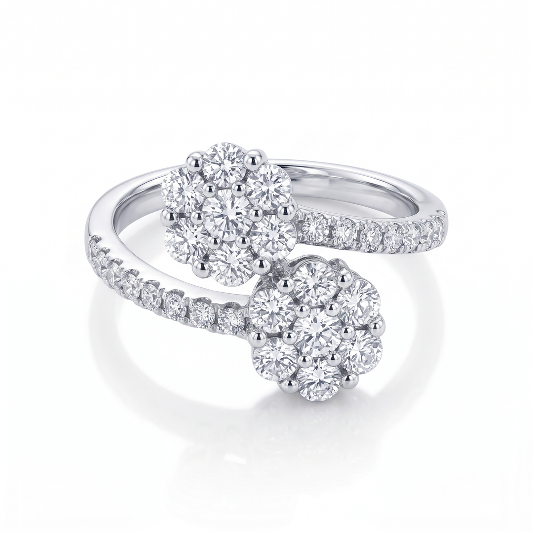 Twin Diamond Cluster Bypass Ring — 0.84ct TW