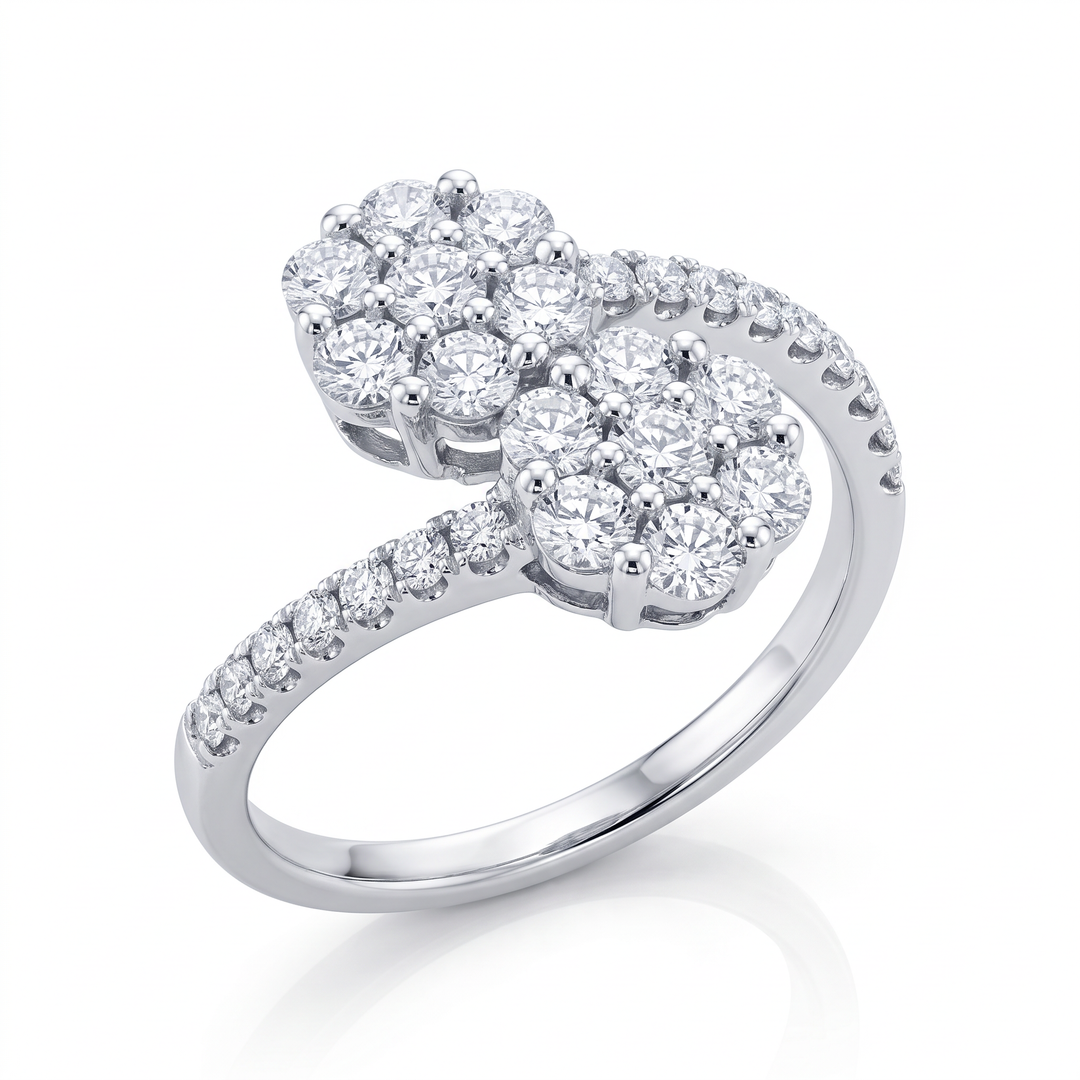 Twin Diamond Cluster Bypass Ring — 0.84ct TW