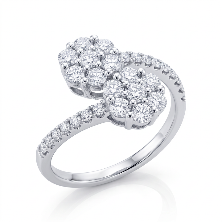 Twin Diamond Cluster Bypass Ring — 0.84ct TW