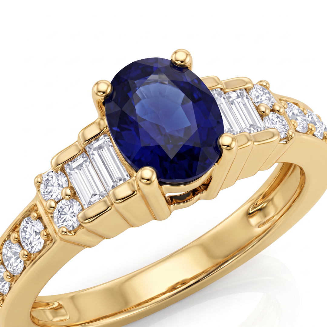 Oval Sapphire &amp; Diamond Ring, Yellow Gold