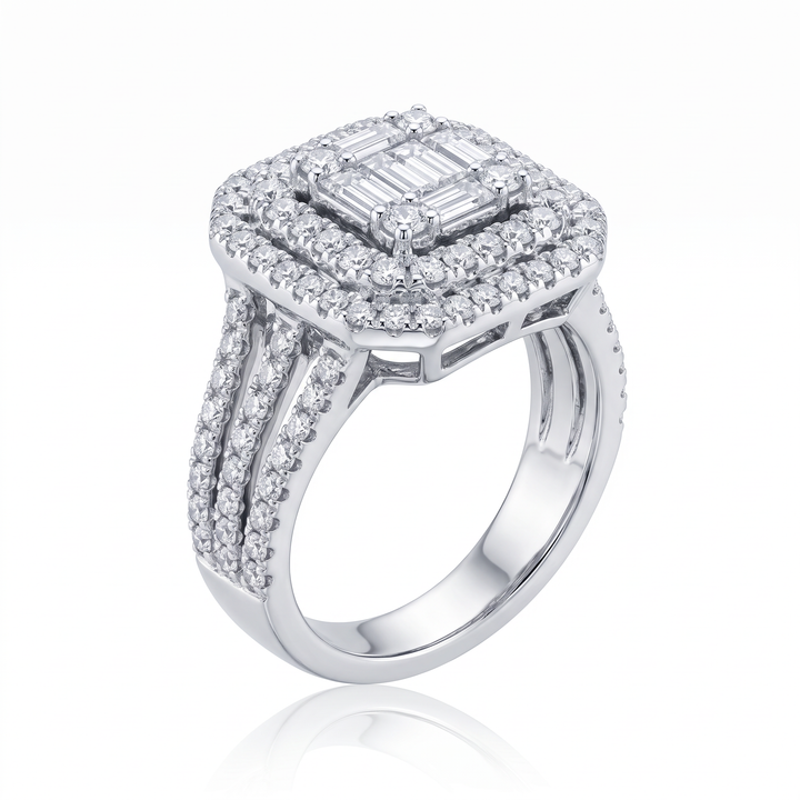 Emerald-Cut Diamond Cluster Double Halo Ring — 1.71ct TW