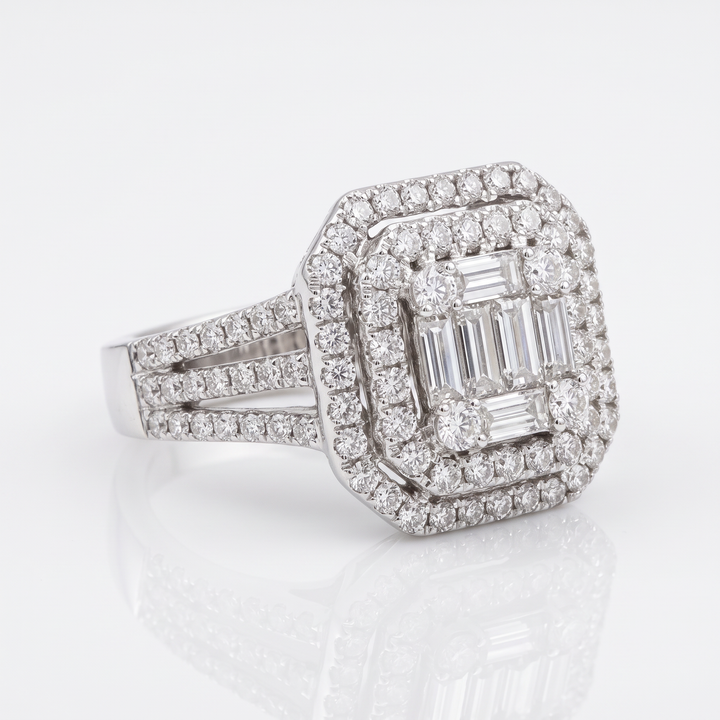 Emerald-Cut Diamond Cluster Double Halo Ring — 1.71ct TW