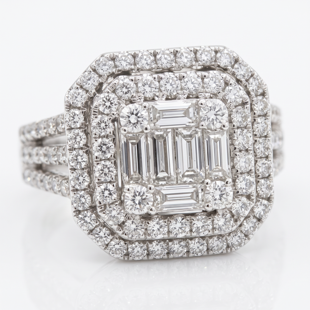 Emerald-Cut Diamond Cluster Double Halo Ring — 1.71ct TW