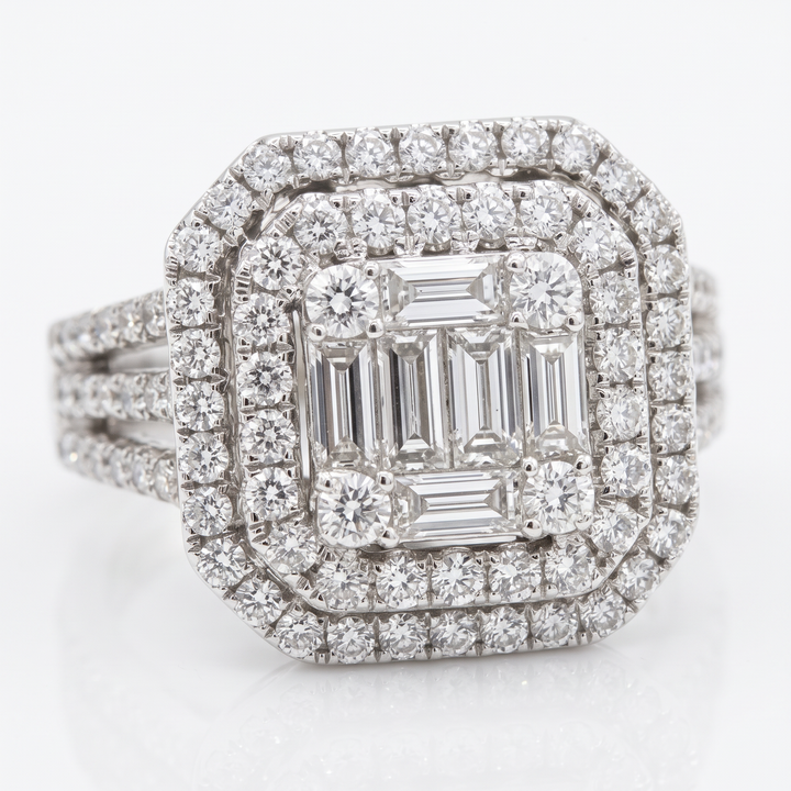 Emerald-Cut Diamond Cluster Double Halo Ring — 1.71ct TW