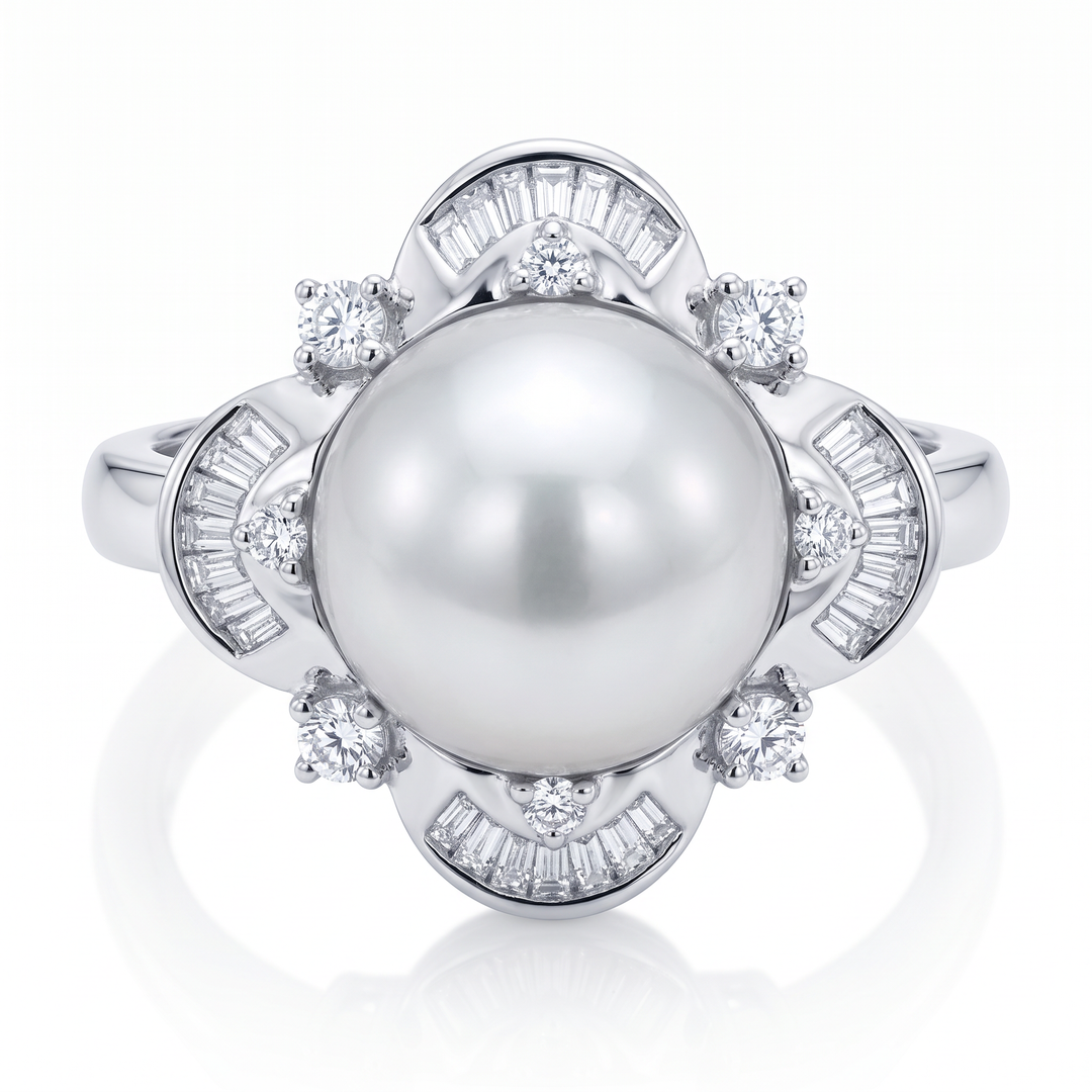 South Sea Pearl &amp; Diamond Flower Ring
