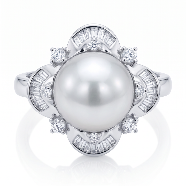 South Sea Pearl &amp; Diamond Flower Ring