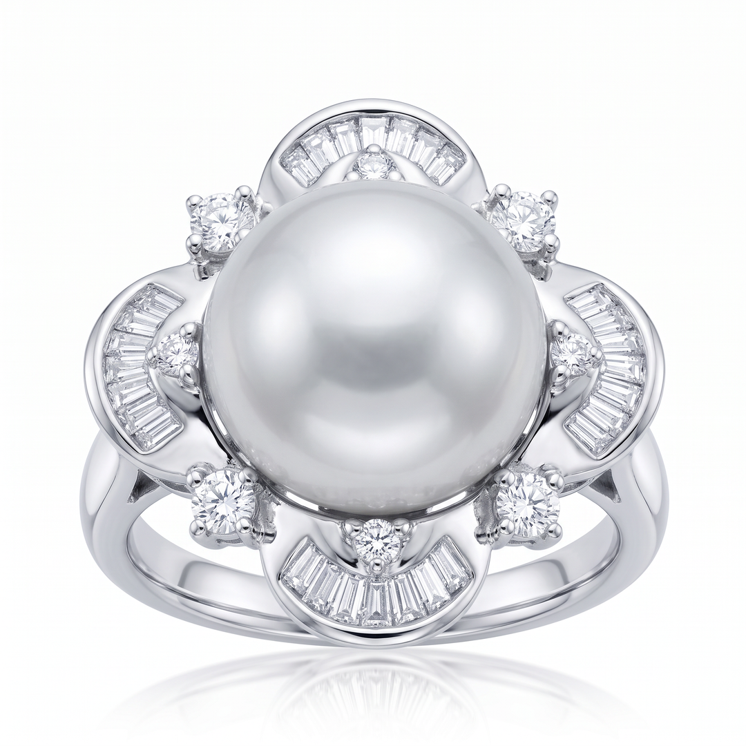 South Sea Pearl &amp; Diamond Flower Ring