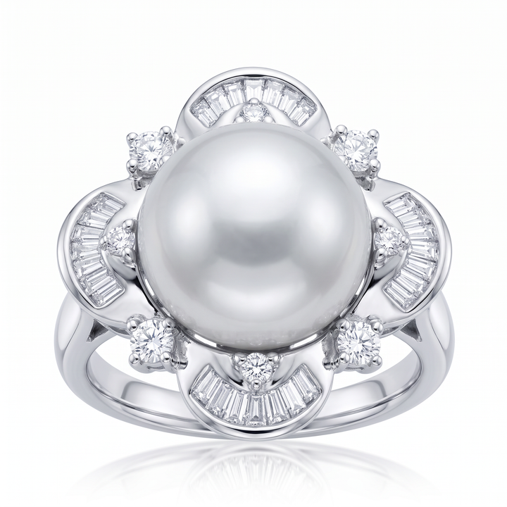 South Sea Pearl &amp; Diamond Flower Ring