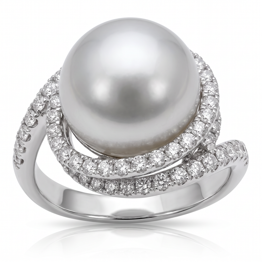 South Sea Pearl &amp; Diamond Swirl Ring — 13mm Pearl