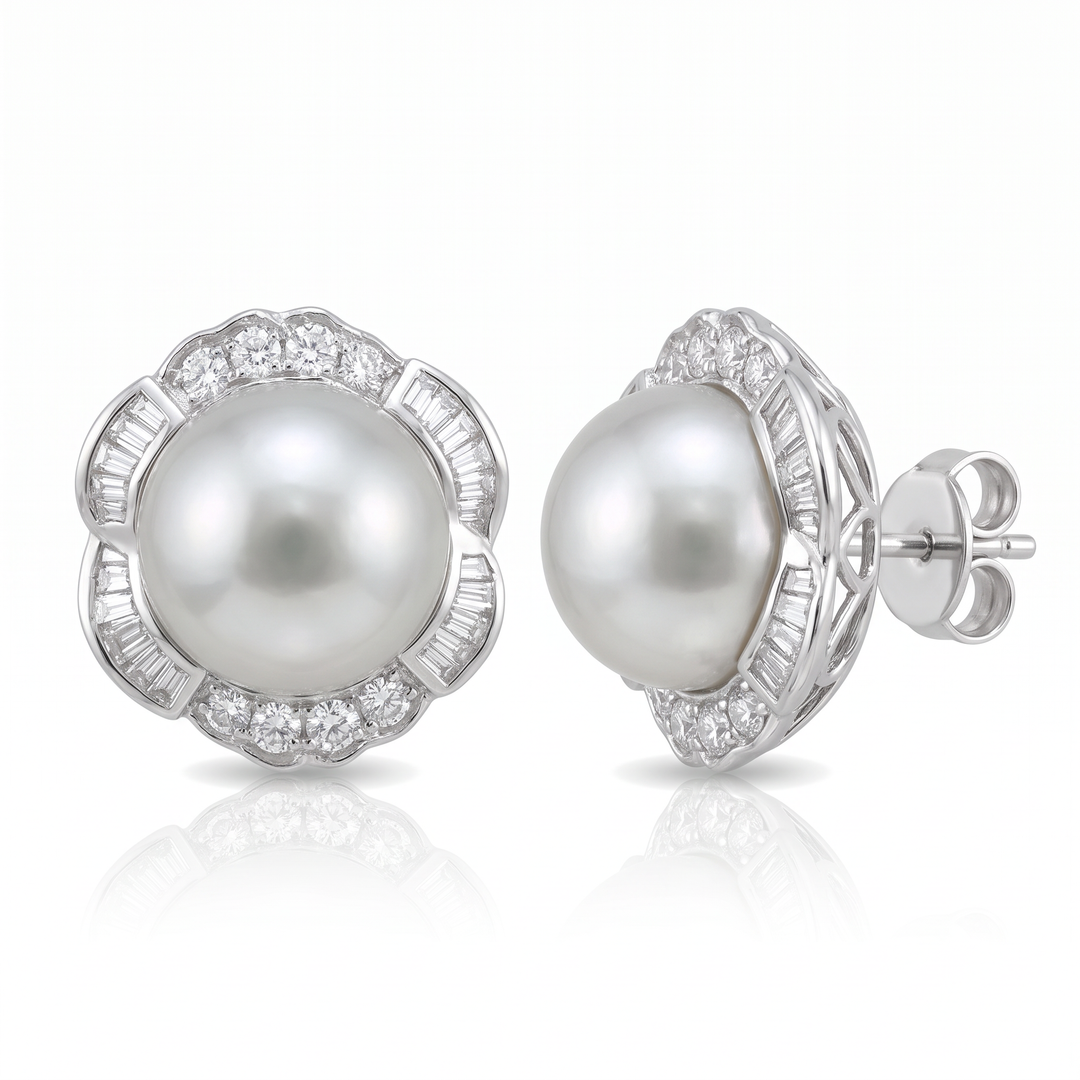 South Sea Pearl &amp; Diamond Flower Earrings — 0.69ct TW