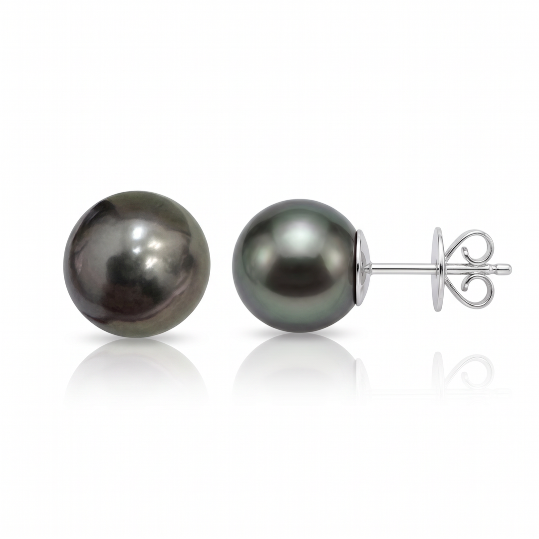 Tahitian Pearl Stud Earrings — 9mm