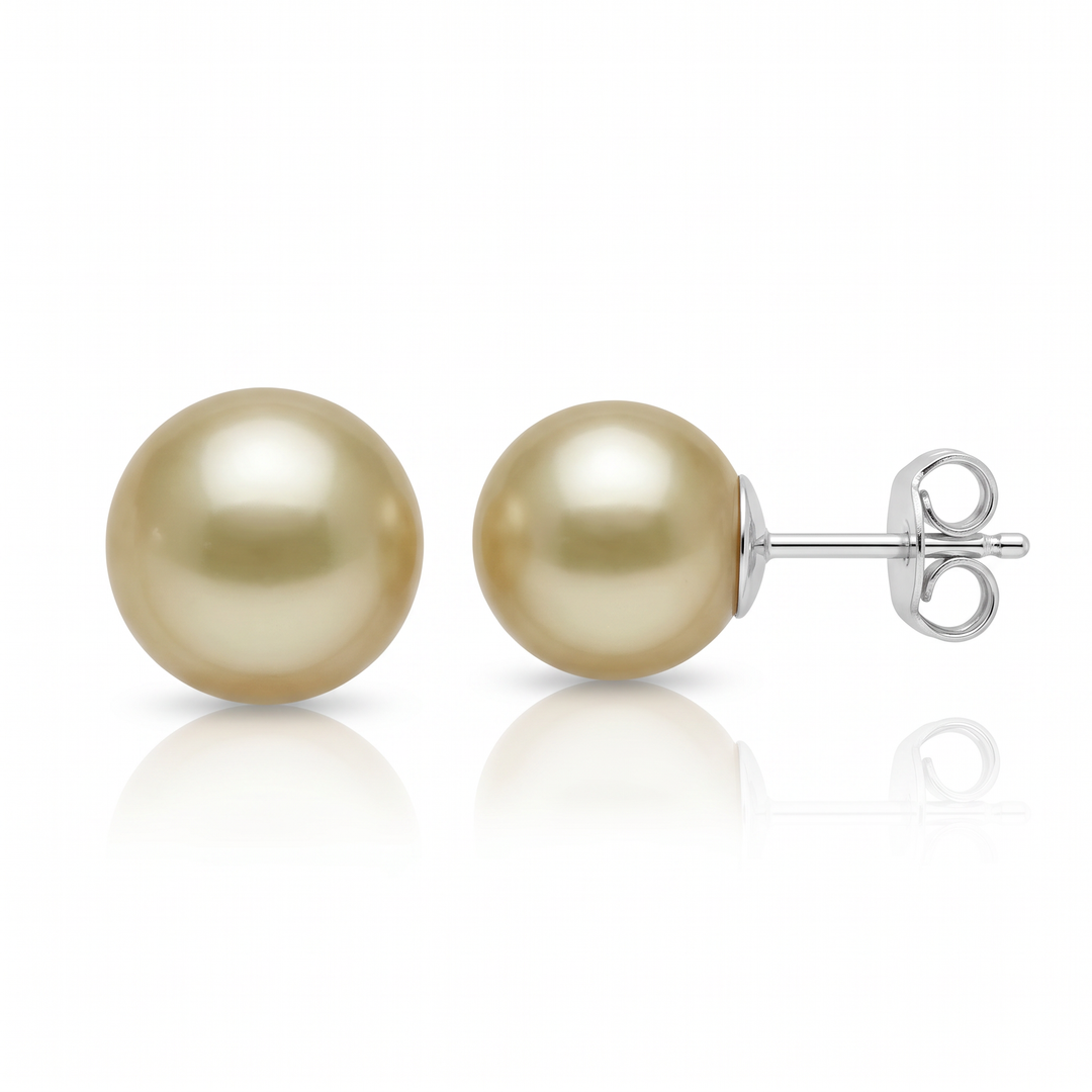 Golden South Sea Pearl Stud Earrings — 9mm
