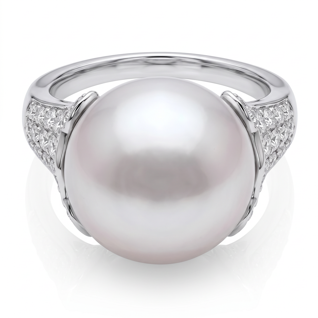 South Sea Pearl Ring with Diamond Shoulders — 0.71ct TW