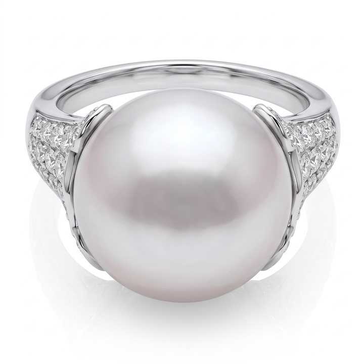 South Sea Pearl Ring with Diamond Shoulders — 0.71ct TW