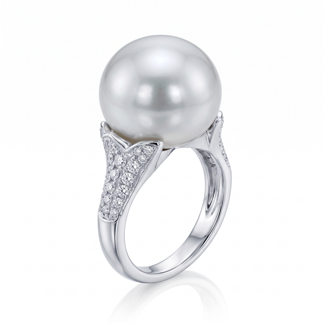 South Sea Pearl Ring with Diamond Shoulders — 0.71ct TW