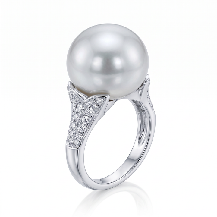 South Sea Pearl Ring with Diamond Shoulders — 0.71ct TW