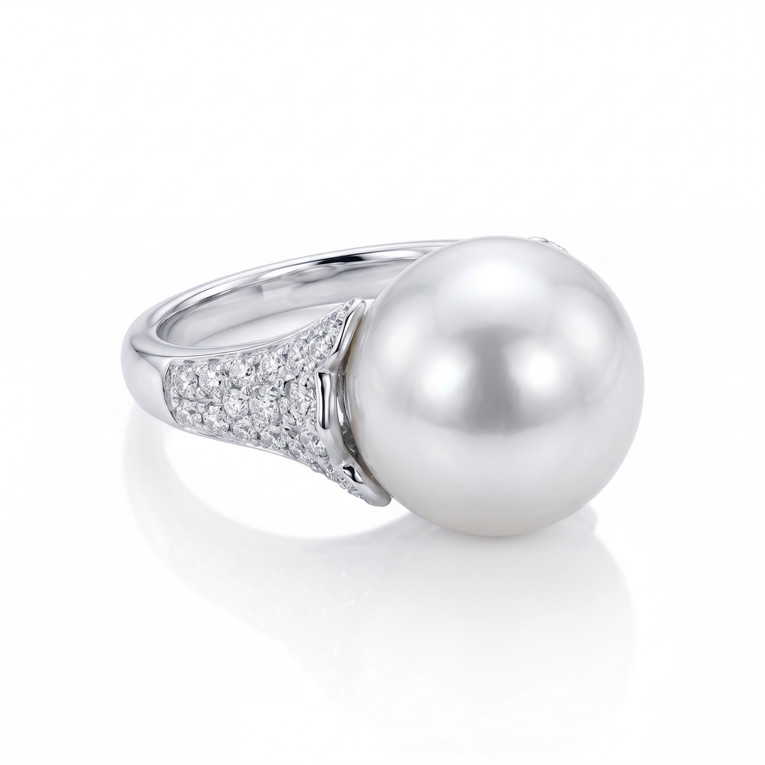 South Sea Pearl Ring with Diamond Shoulders — 0.71ct TW