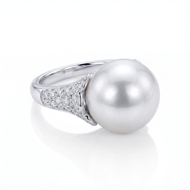 South Sea Pearl Ring with Diamond Shoulders — 0.71ct TW