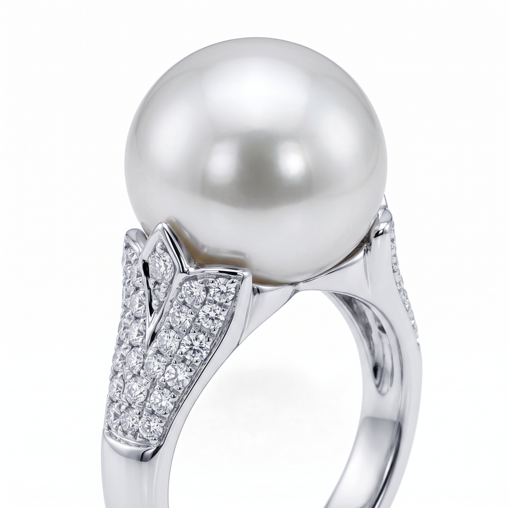 South Sea Pearl Ring with Diamond Shoulders — 0.71ct TW