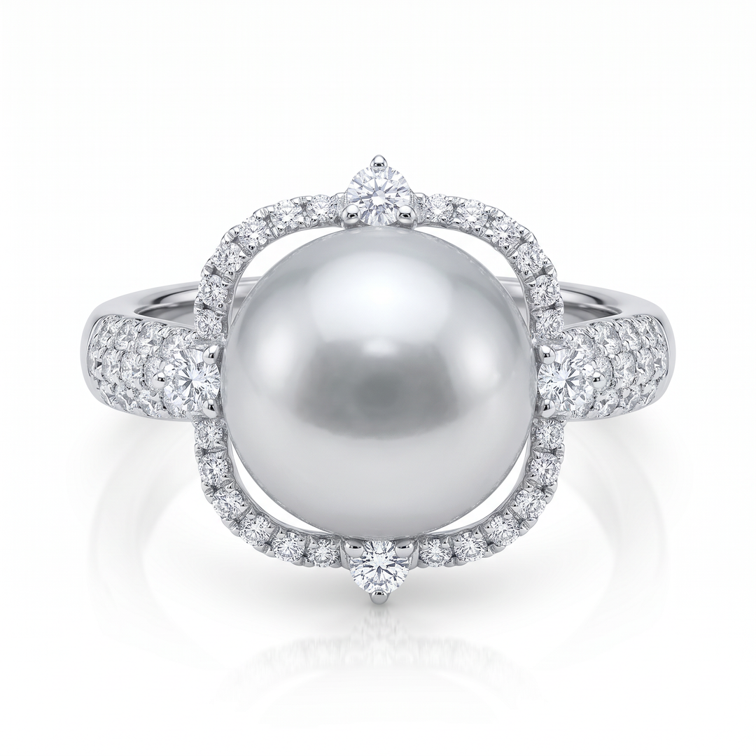South Sea Pearl &amp; Diamond Halo Ring — 1.01ct TW
