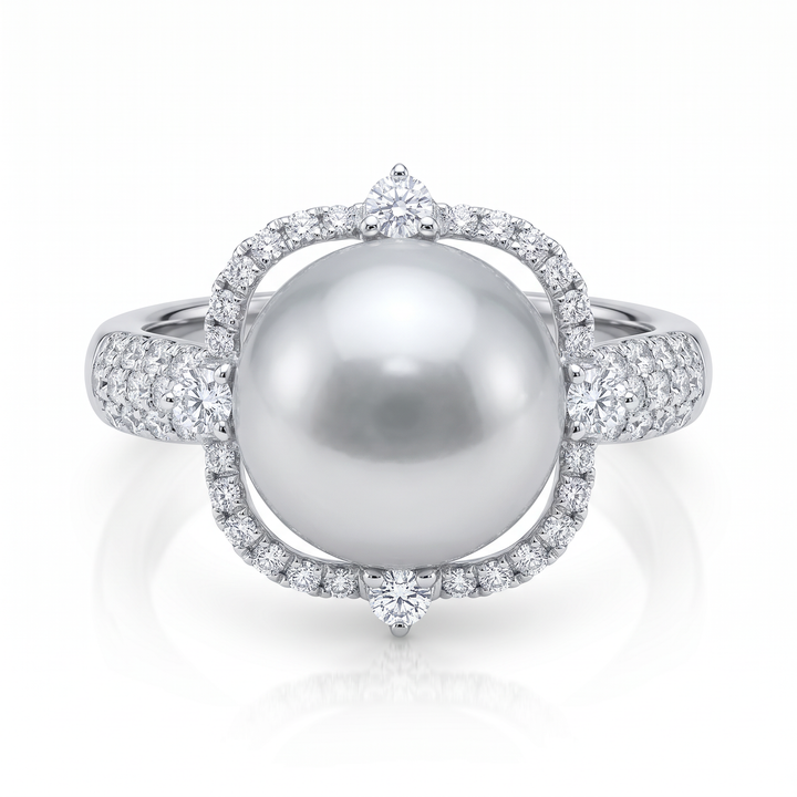 South Sea Pearl &amp; Diamond Halo Ring — 1.01ct TW