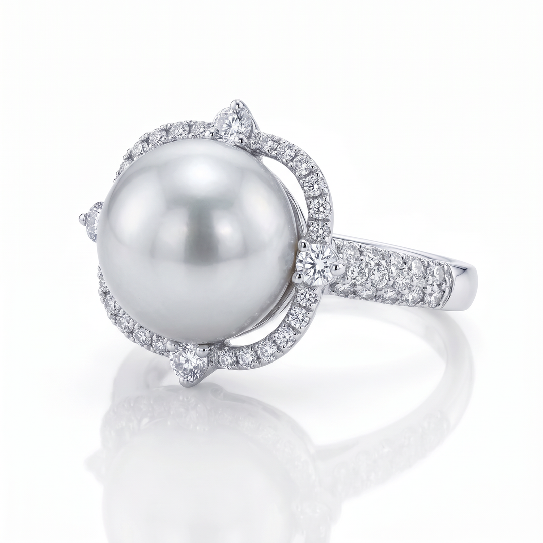 South Sea Pearl &amp; Diamond Halo Ring — 1.01ct TW