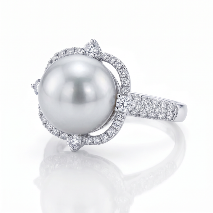 South Sea Pearl &amp; Diamond Halo Ring — 1.01ct TW