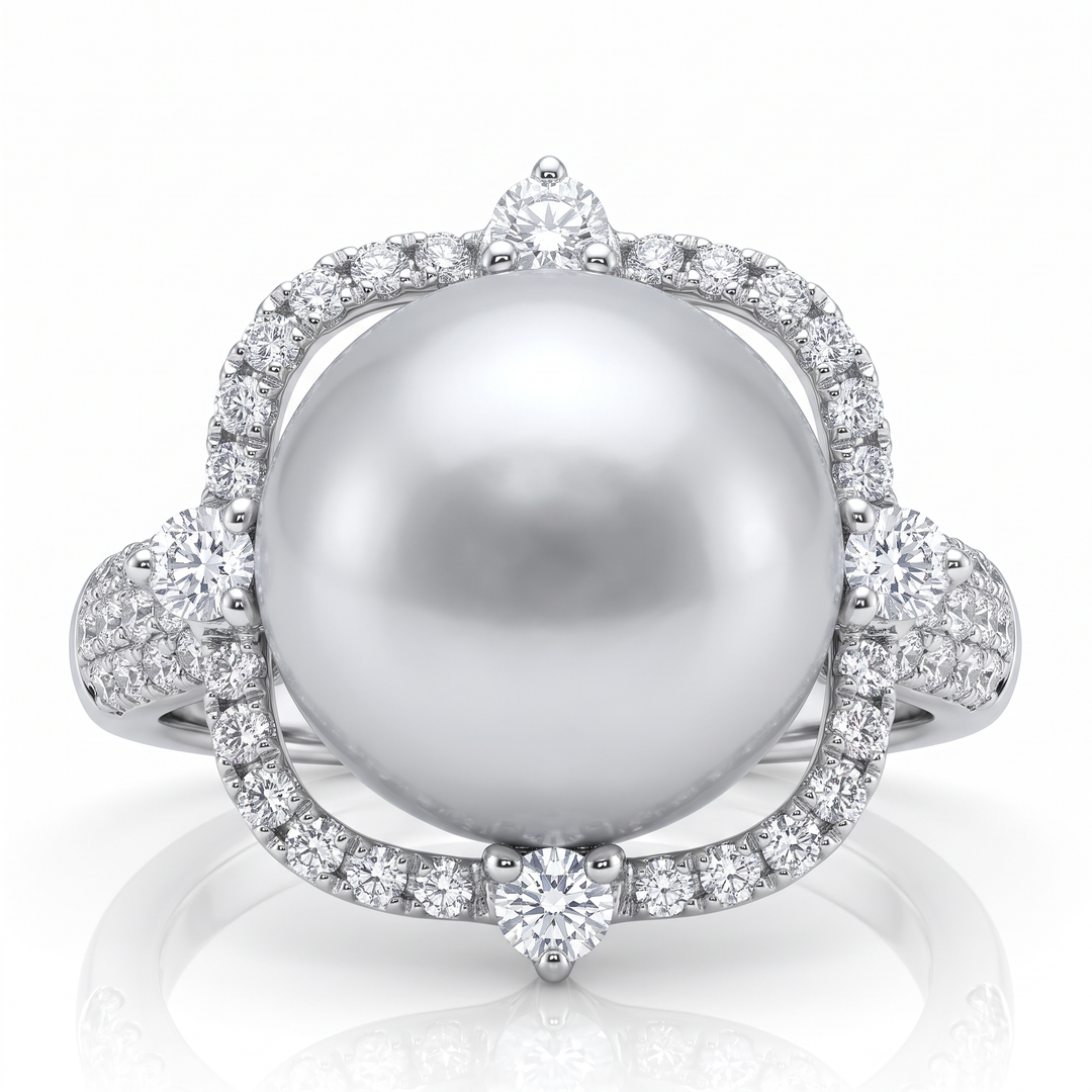 South Sea Pearl &amp; Diamond Halo Ring — 1.01ct TW