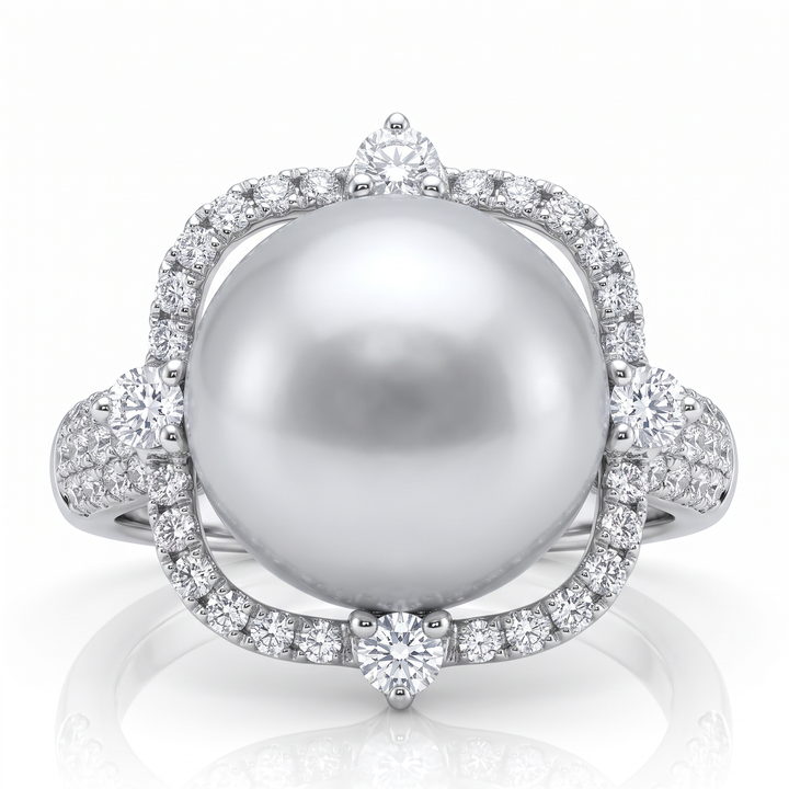 South Sea Pearl &amp; Diamond Halo Ring — 1.01ct TW
