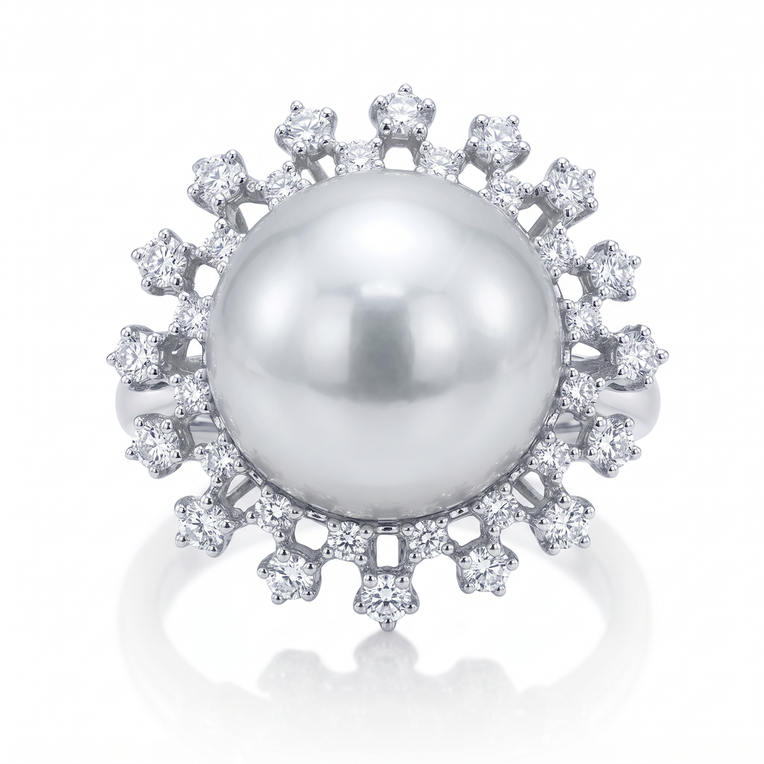 South Sea Pearl &amp; Diamond Sunburst Ring — 1.02ct TW
