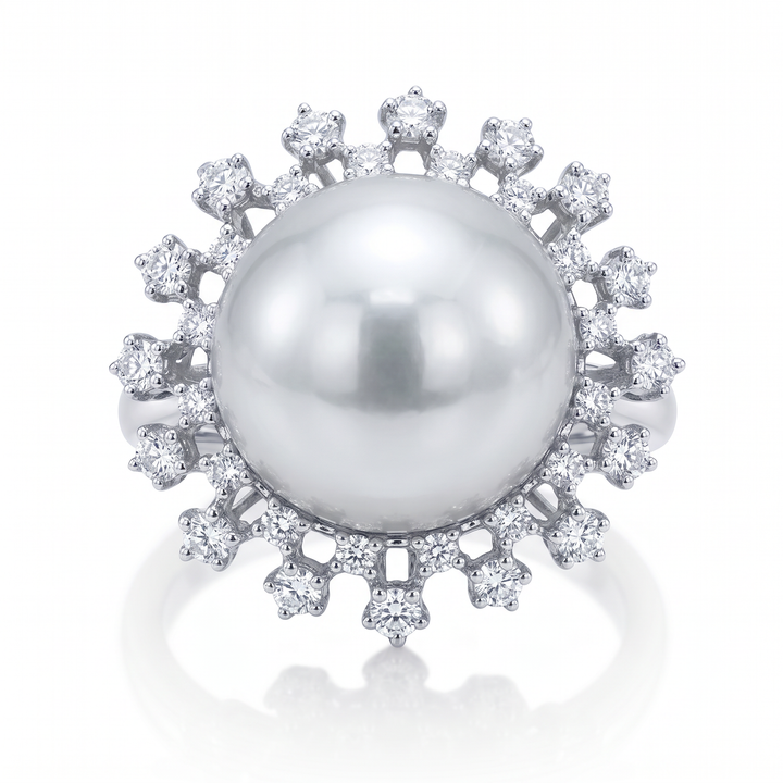 South Sea Pearl &amp; Diamond Sunburst Ring — 1.02ct TW