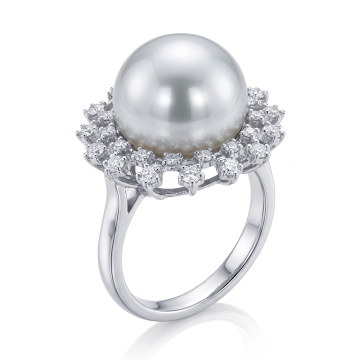 South Sea Pearl &amp; Diamond Sunburst Ring — 1.02ct TW