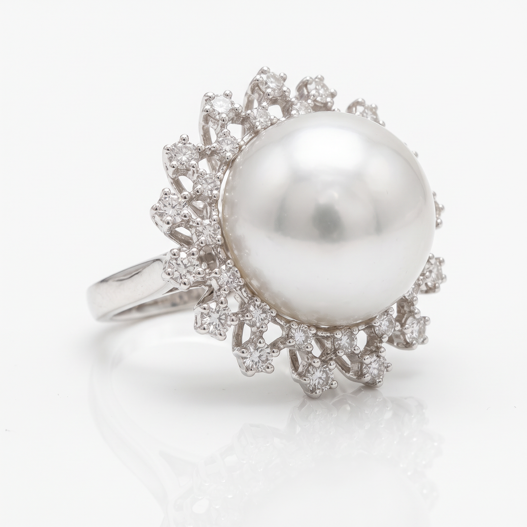 South Sea Pearl &amp; Diamond Sunburst Ring — 1.02ct TW