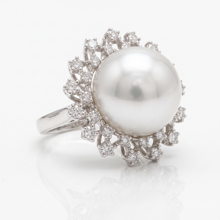 South Sea Pearl &amp; Diamond Sunburst Ring — 1.02ct TW