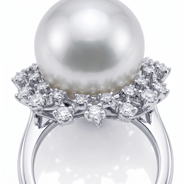 South Sea Pearl &amp; Diamond Sunburst Ring — 1.02ct TW