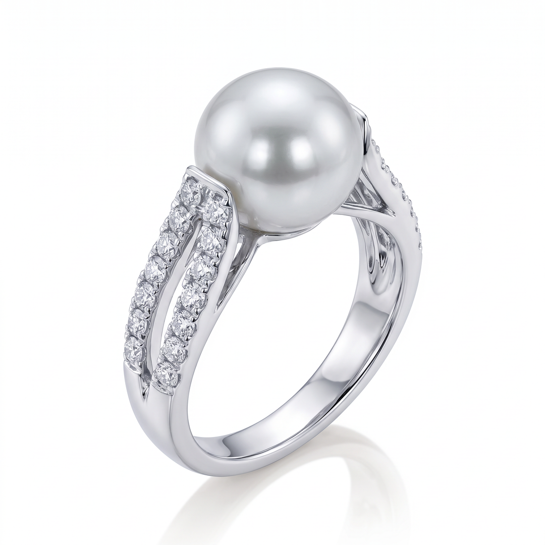 South Sea Pearl Split Shank Ring — 0.50ct TW