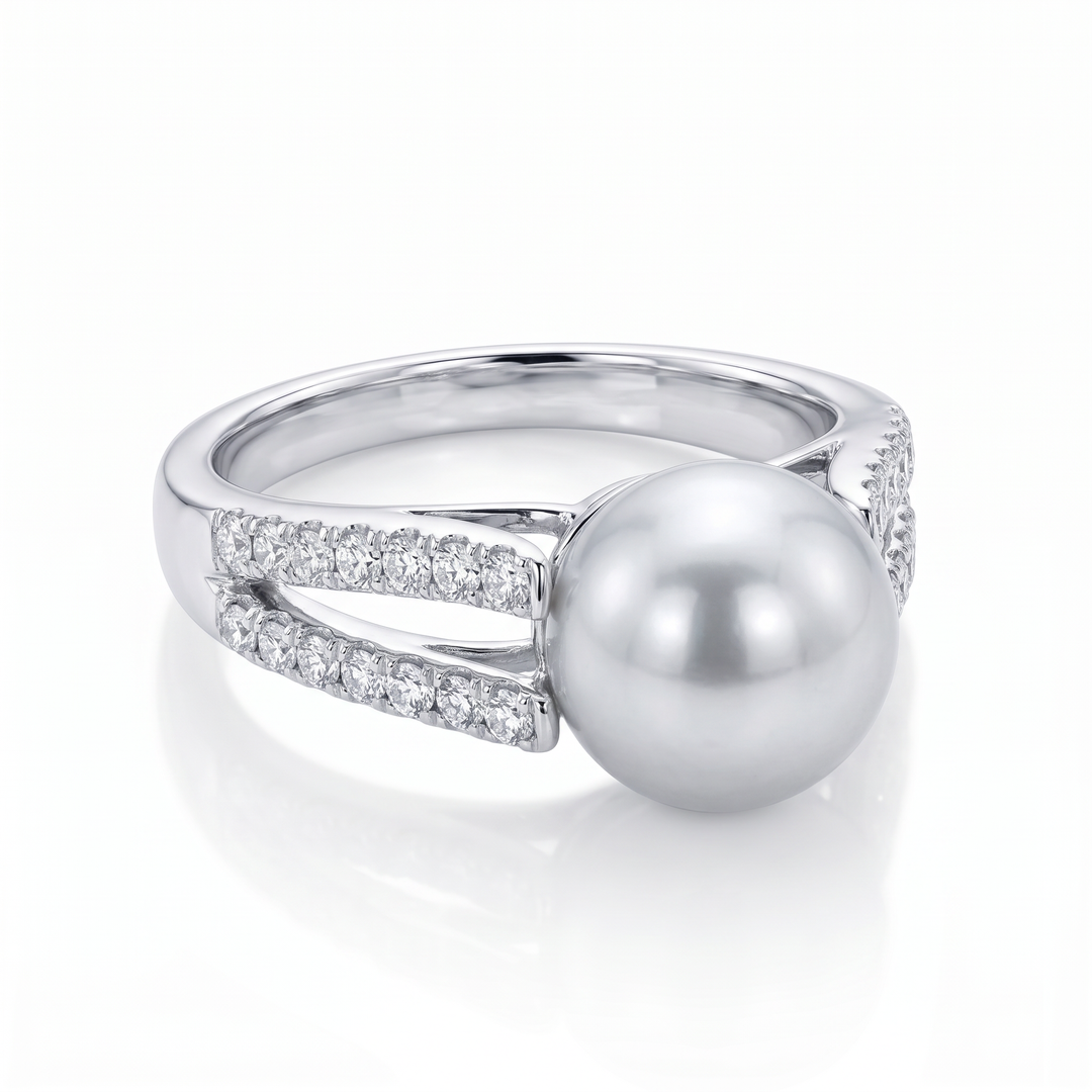South Sea Pearl Split Shank Ring — 0.50ct TW