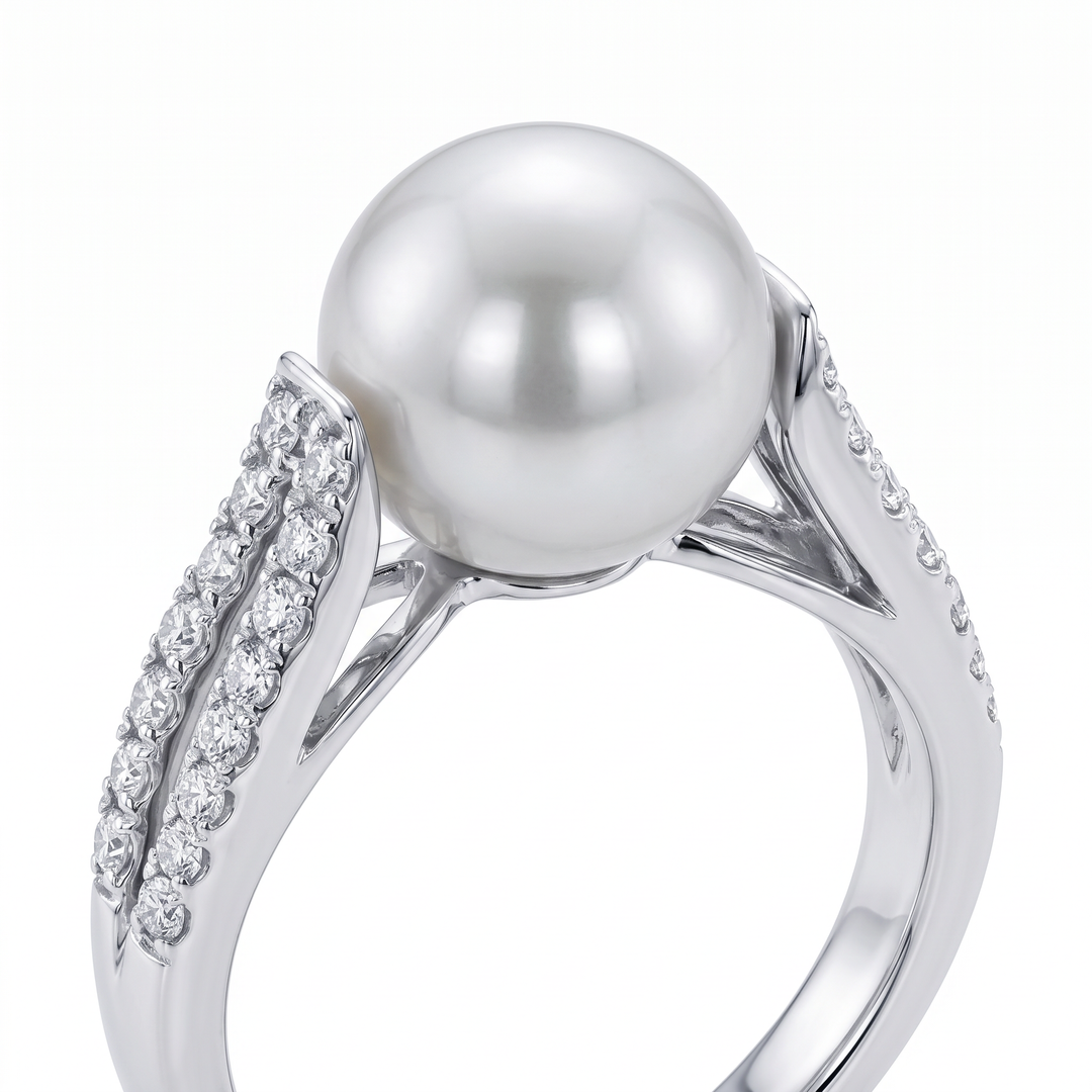 South Sea Pearl Split Shank Ring — 0.50ct TW