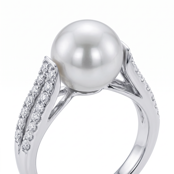 South Sea Pearl Split Shank Ring — 0.50ct TW