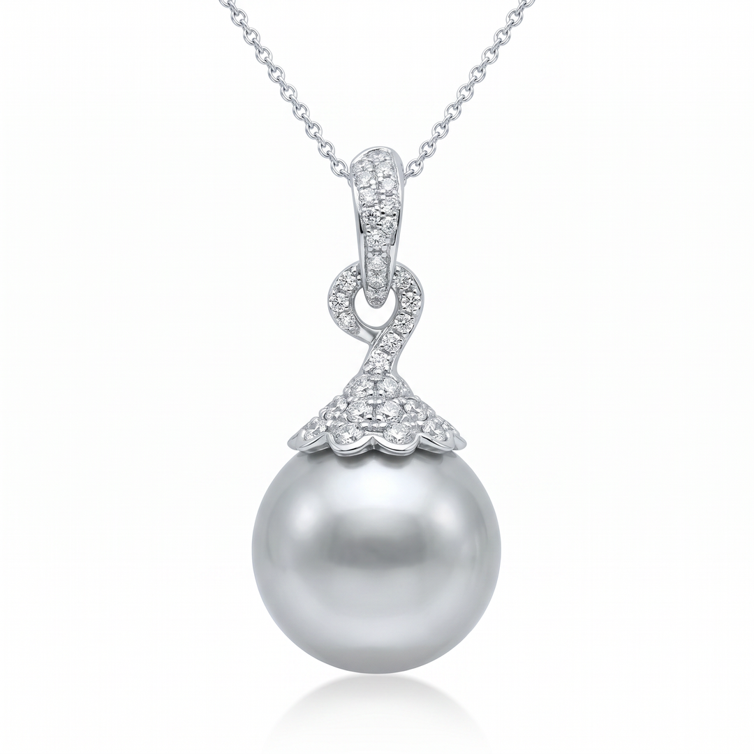 South Sea Pearl Pendant with Diamond Bail — 0.38ct TW