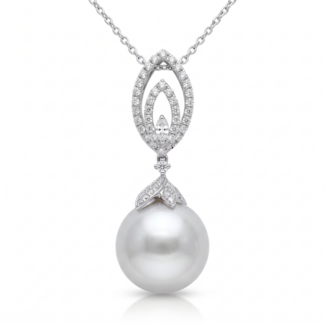South Sea Pearl Drop Pendant with Open Diamond Bail — 0.60ct TW