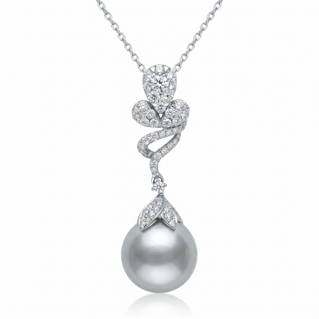 South Sea Pearl Pendant with Diamond Ribbon Bail — 0.84ct TW