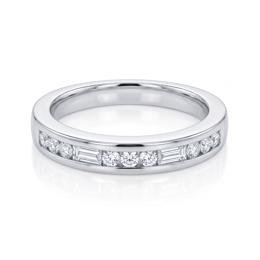 Round &amp; Baguette Diamond Channel Band — 0.36ct TW