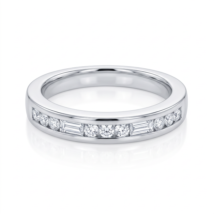 Round &amp; Baguette Diamond Channel Band — 0.36ct TW