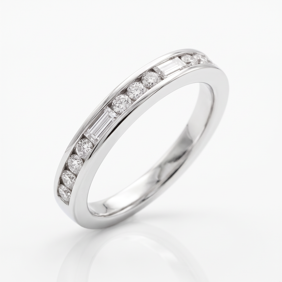 Round &amp; Baguette Diamond Channel Band — 0.36ct TW