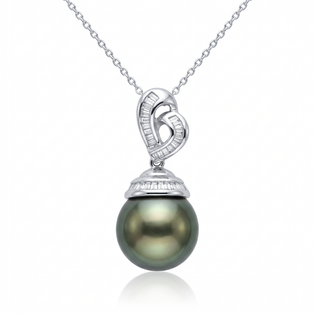 Tahitian Pearl Baguette Swirl Pendant — 0.25ct TW