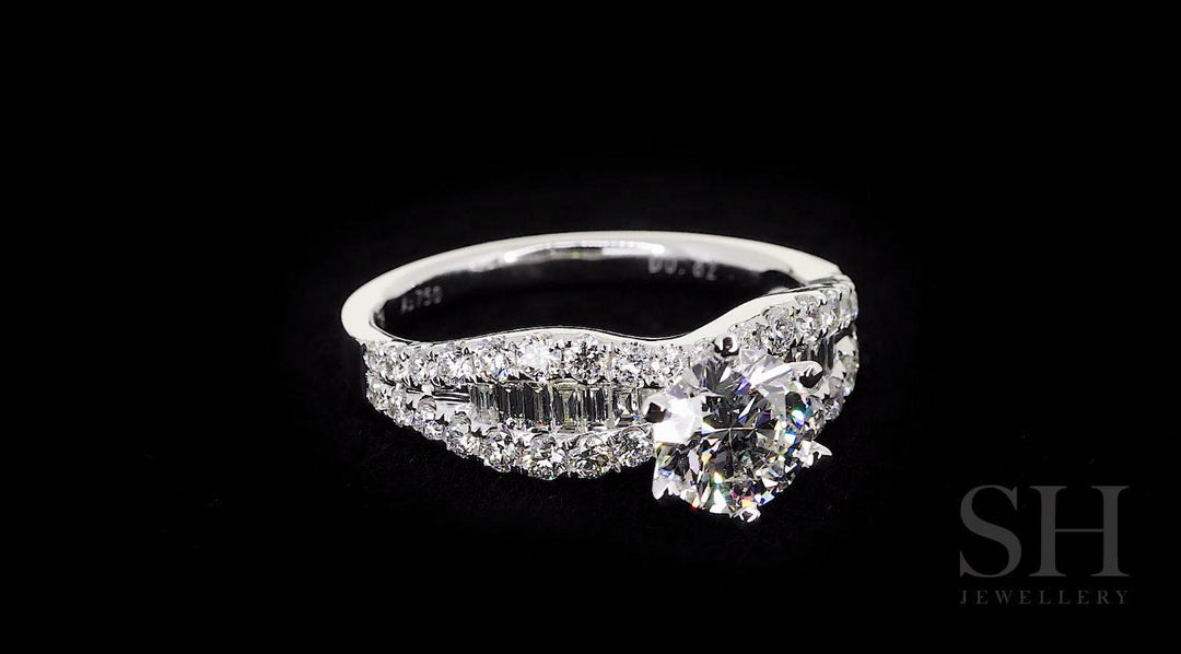 Bold 6-Claw Ring with Channel Set Baguette Diamond Band - W0409 (Lab Grown)
