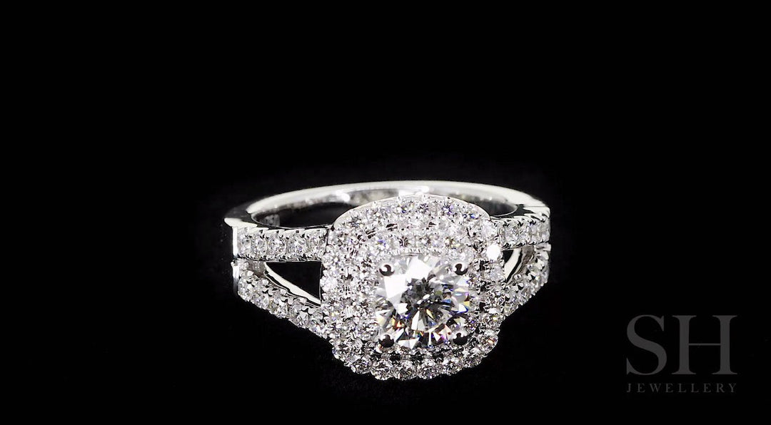 Double Cushion Halo with Tapering Double Pave Set Band - W0403 (Lab Grown)