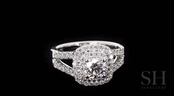 Double Cushion Halo with Tapering Double Pave Set Band - W0403 (Lab Grown)